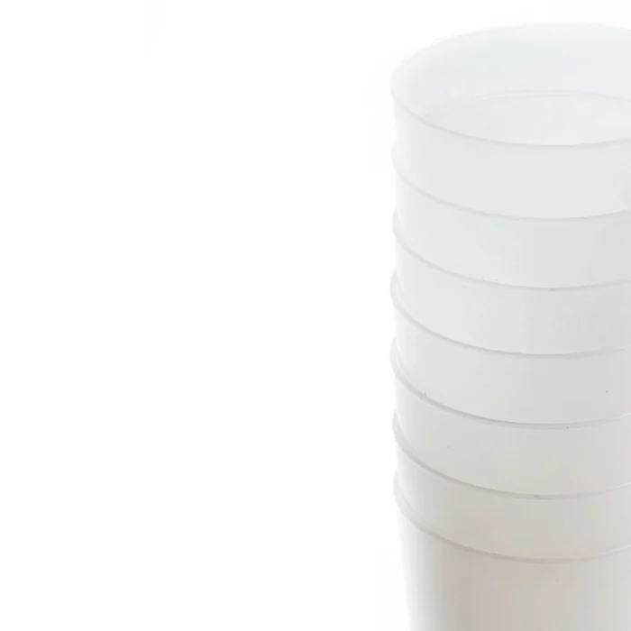 Small transparent reusable drinking cups 250ml stacked
