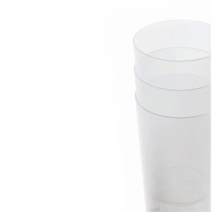 Transparent reusable drinking cups stacked