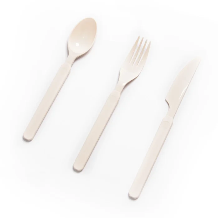 reusable plastic cutlery in color cream