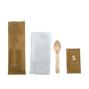 Wooden Eco-Friendly Coffee Set: Spoon + Sugar + Napkin | Biodegradable | 1000 Units/Box
