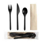 Black PP Cutlery Set 4-in-1 (Fork-Knife-Spoon-Napkin) | 400 pcs/box