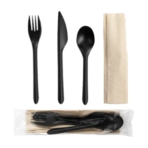 Black PP Cutlery Set 4-in-1 (Fork-Knife-Spoon-Napkin) | 400 pcs/box