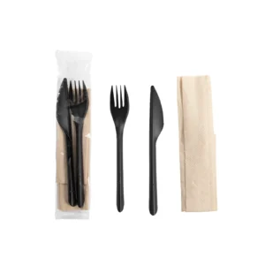 Cutlery Set 3-in-1 Black PP (Fork-Knife-Napkin) | 400 pcs/box