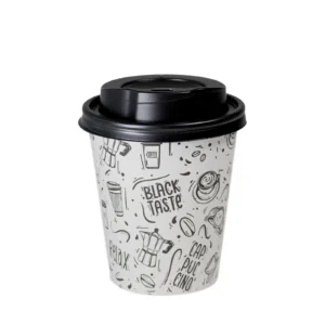 Packs of 25 Printed Cups Recyclable Disposable Paper + 25 Lid– 270ml (9oz) | 20 Packs/box