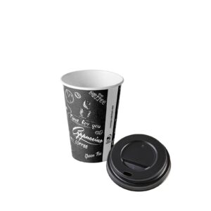 Packs of 25 Printed Cups Recyclable Disposable Paper + 25 Lid– 210ml (7oz) | 20 Packs/box