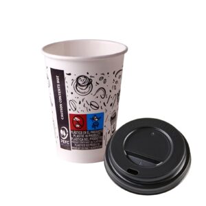 Packs of 15 Printed Cups Recyclable Disposable Paper + 15 Lid– 400ml (12oz) | 16 Packs/box