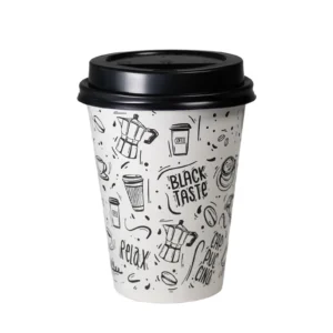 Packs of 15 Printed Cups Recyclable Disposable Paper + 15 Lid– 400ml (12oz) | 16 Packs/box