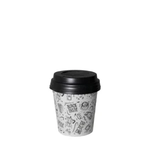 Packs of 25 Printed Cups Recyclable Disposable Paper + 25 Lid– 120ml (4oz) | 20 Packs/box